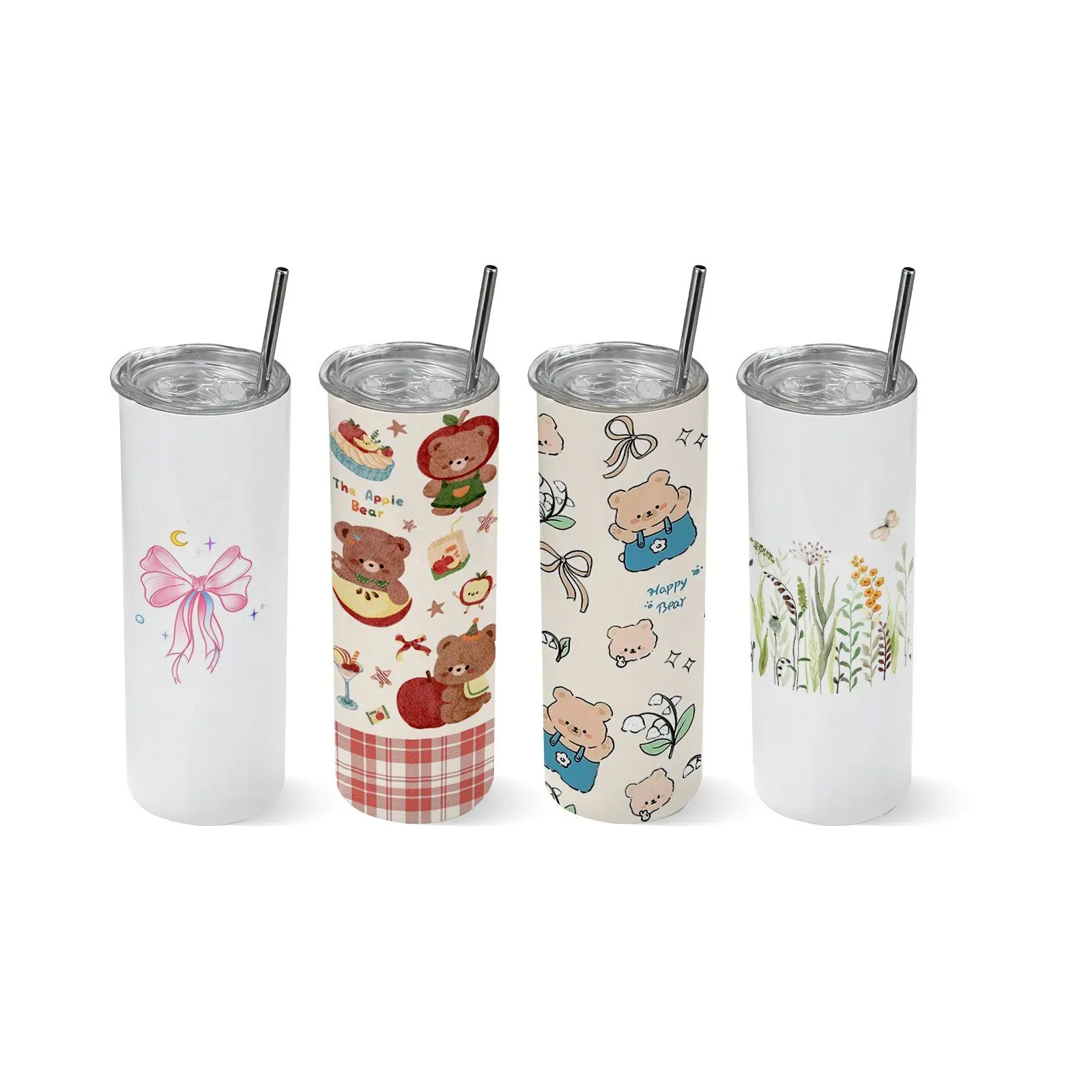 

Сублимационные стаканы, набор из 4 штук, 20 унций, узкие прямые стаканы оптом, сублимационные кружки из нержавеющей стали с крышками и трубочками