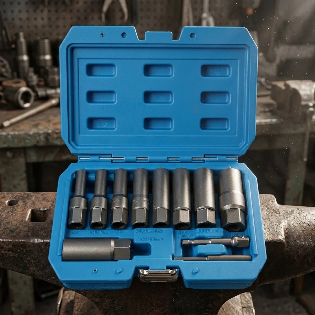 11Pcs Socket Wrench Locking Wheel Nut Bolt Bolt Extractor Remover 3/8in Adapter For Rusty Nut Removal Socket Wrench Kit