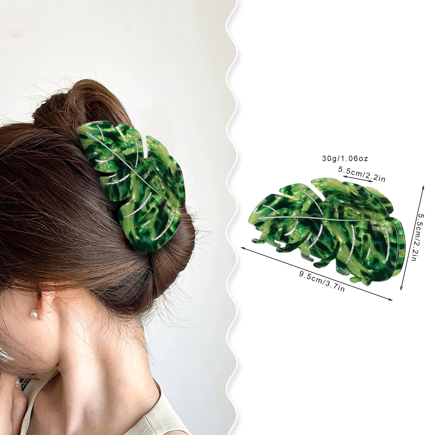 1 Pcs Green Leaf Shape Big Hair Claw Clips,3.7 Inch Nonslip Hair Grip for Women Girls Thin Hair,Strong Hold Hair Accessories