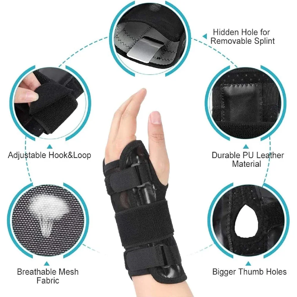 1Piece Carpal Tunnel Wrist Brace Support with 3 Straps and Metal Splint Stabilizer - Helps Relieve Arthritis Carpal Tunnel Pain