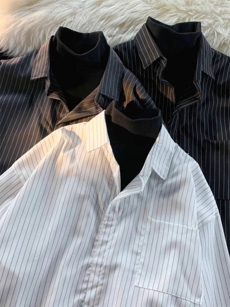 

Women's Stripe Shirt Inner Wear Base Layer Half High Collar Autumn Winter New Style Early Spring Warm Top Layering Base Shirt