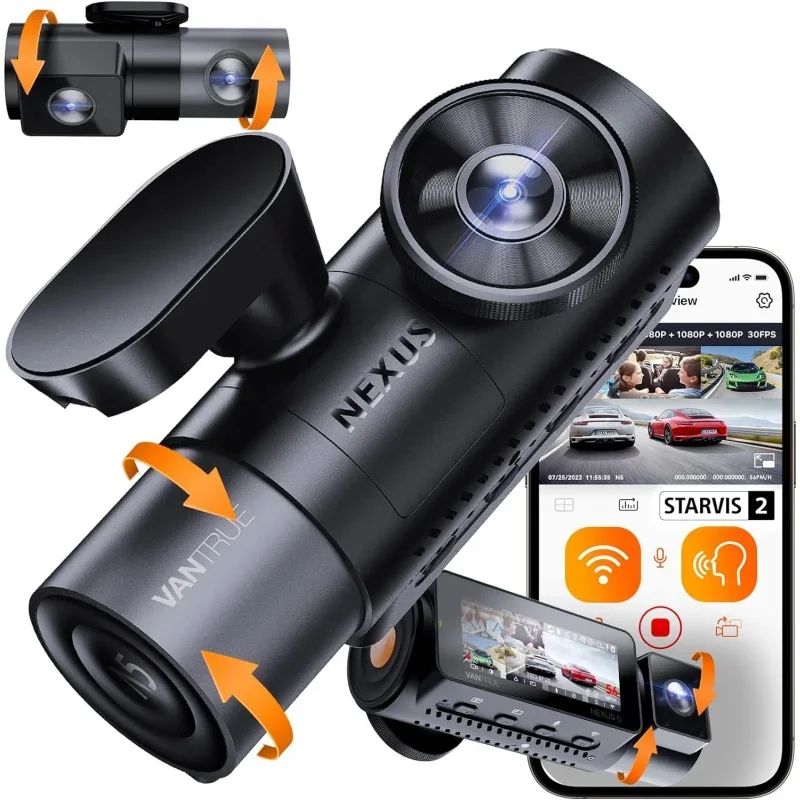 Vantrue N5 4 Channel WiFi 360° All Sides Cam, STARVIS 2 IR Night Vision, 2.7K 1080P*3 Front Rear Inside Dashcam, Voice Cont