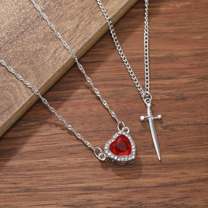 

Heart Sword Couple Necklace Romantic Valentines Gift Jewelry Sterling Silver Matching Set for Women Men