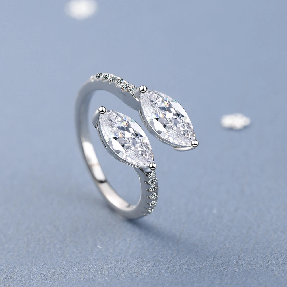 0.58cttw Marquise Cut Simulated Moissanite Rings for Women Double Halo High Quality 925 Sterling Silver Half Eternity Band