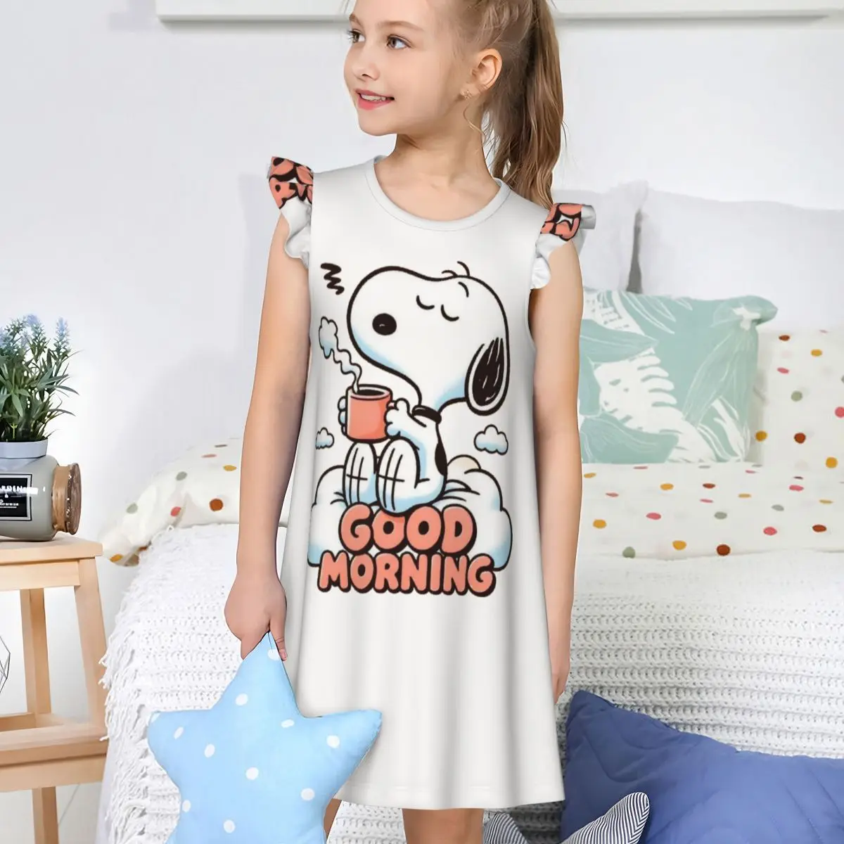 Girl's Snoopy Cute Nightgowns Kawaii Night Dress Sleepwear Pajamas Nightie for Little Girls