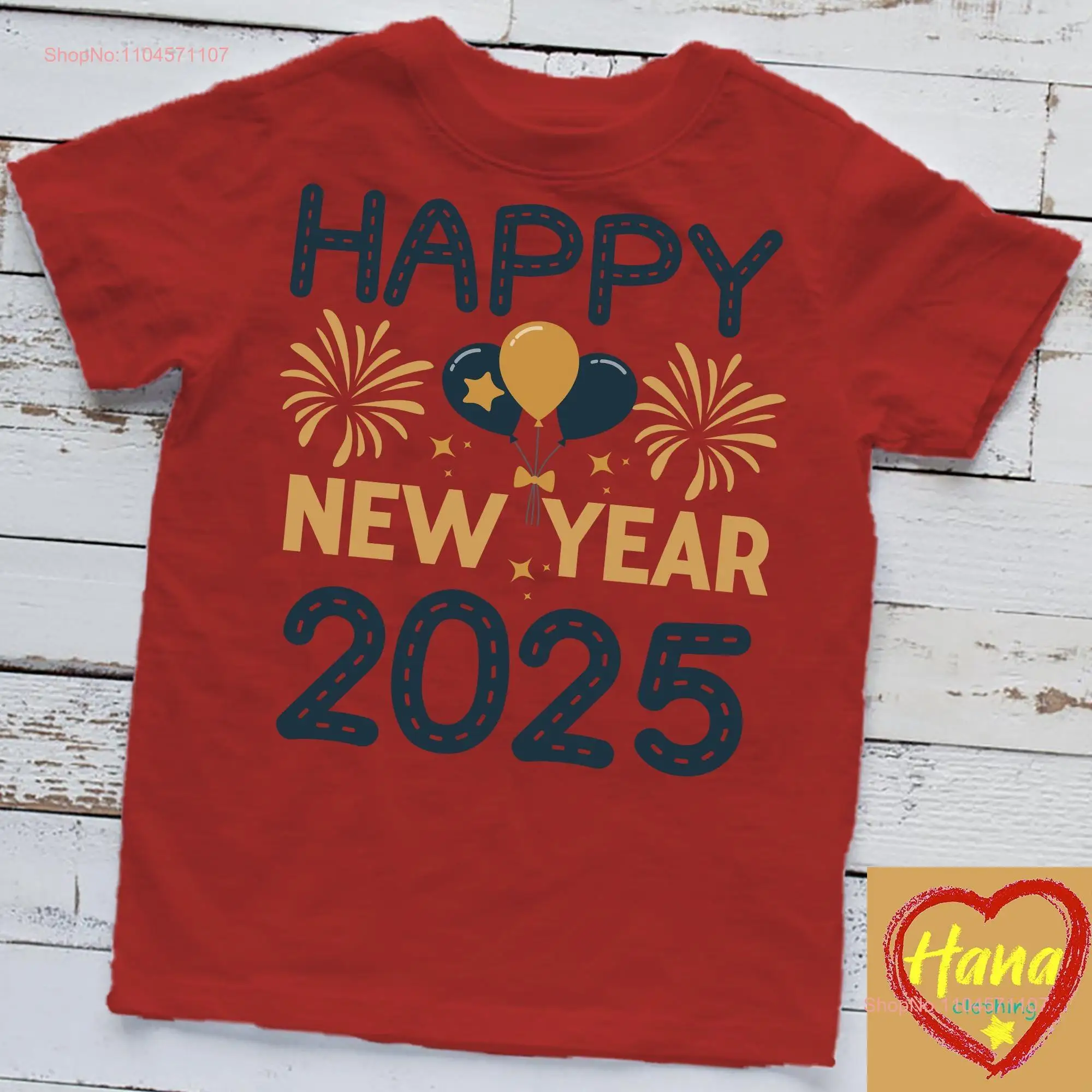 تي شيرت Happy NewYear 2025 بأكمام طويلة أو قصيرة #1