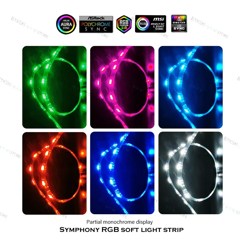 40CM RGB LED Lights Strip 5V A-RGB Flexible Soft Lamp Tape For PC Case Decoration Magnetic Suction