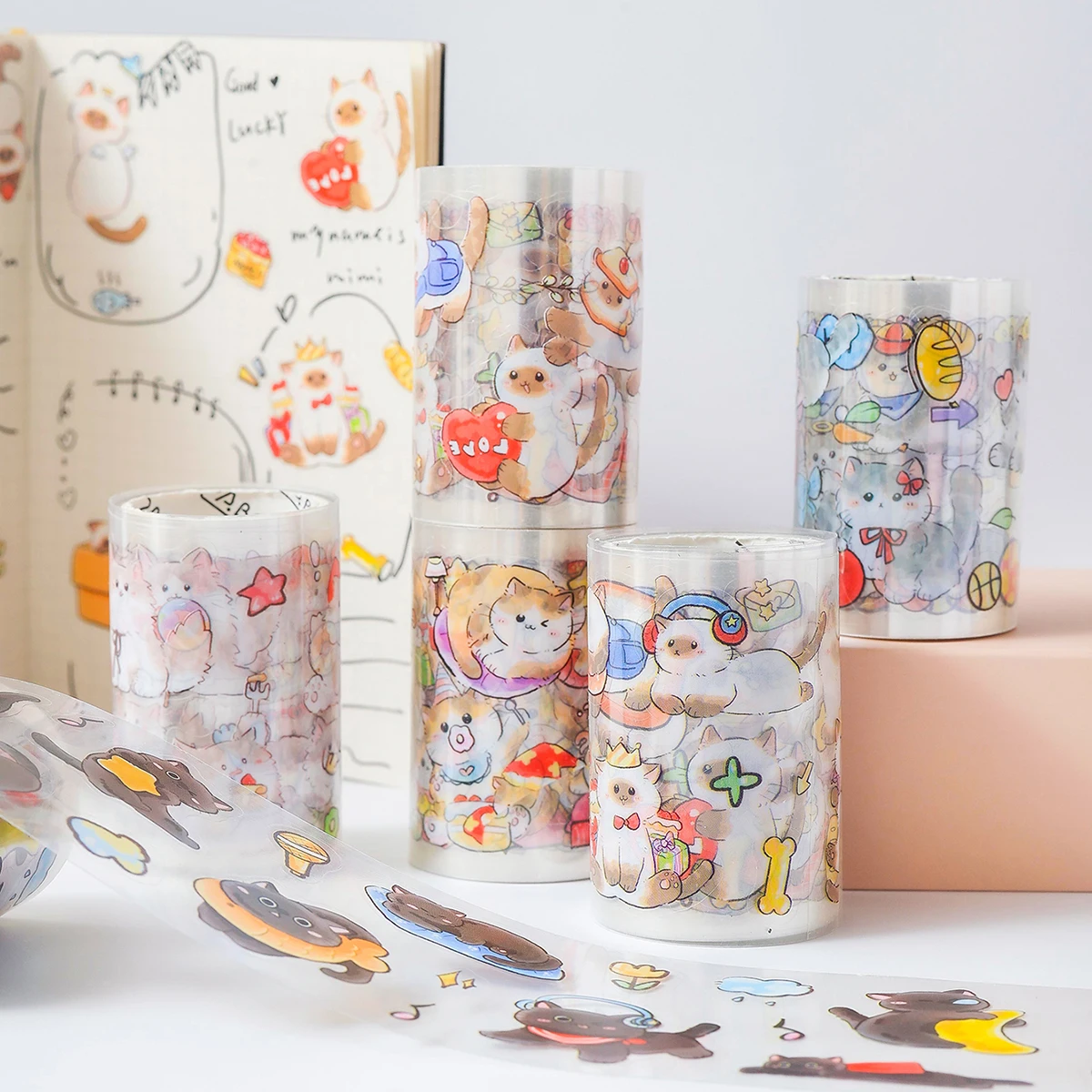 6 ロール/ボックス、DIY スクラップブッキングや文具装飾用のクリエイティブな動物パターンステッカーセット、ファッション装飾用品