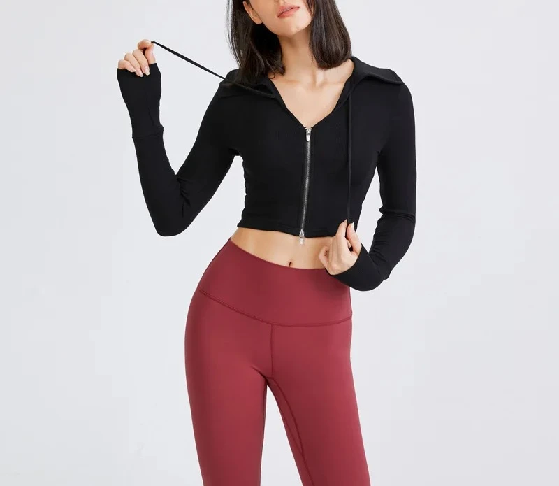 2026 여성용 새로운 짧은 섹시 크롭 스포츠 재킷, 가을 슬림핏 지퍼업 러닝 긴팔 탑
