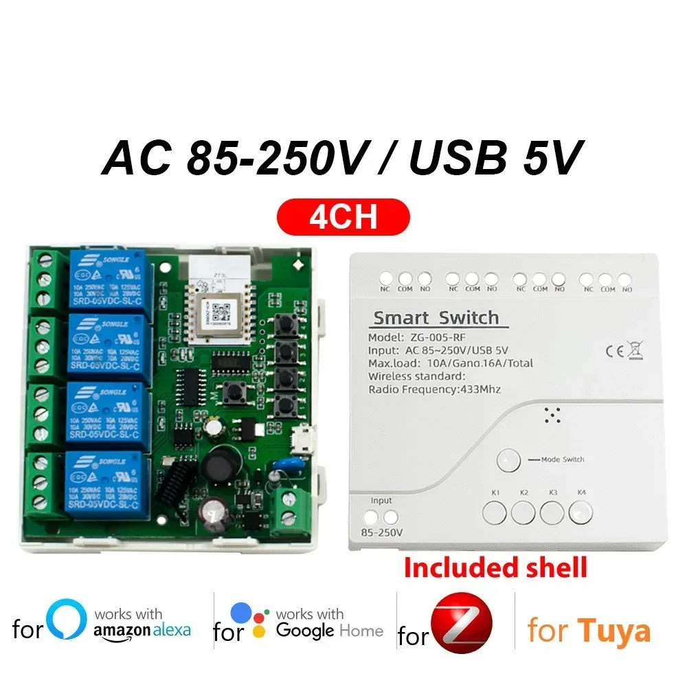 

Home Automation Switch 4CH Switch Module Individual Group Management Integration With Voice Assistants Remote Device Control