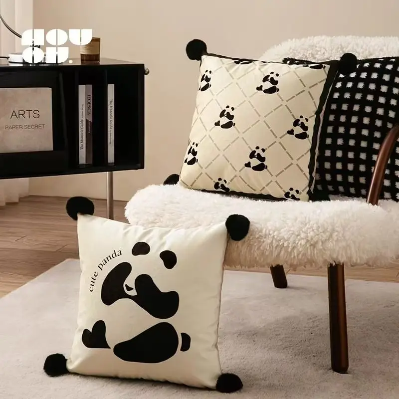 

Panda Flower Square Sofa Pillow, Bedroom Bedhead Pillow, Home Pillowcase, Pillow Core Integrated