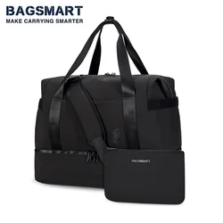 BAGSMART 2 Pcs 37L Travel Duffle Bag with Shoe Compartment and Makeup Bag for Travel Gym Bag Overnight Hospital Bag for Labor