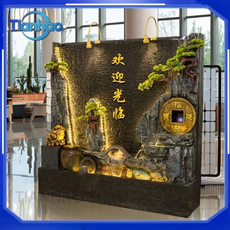 Waterfall Wall Fountain Decor for Living Room New Chinese Style Courtyard Water Feature Rockery Flowing Water Landscape