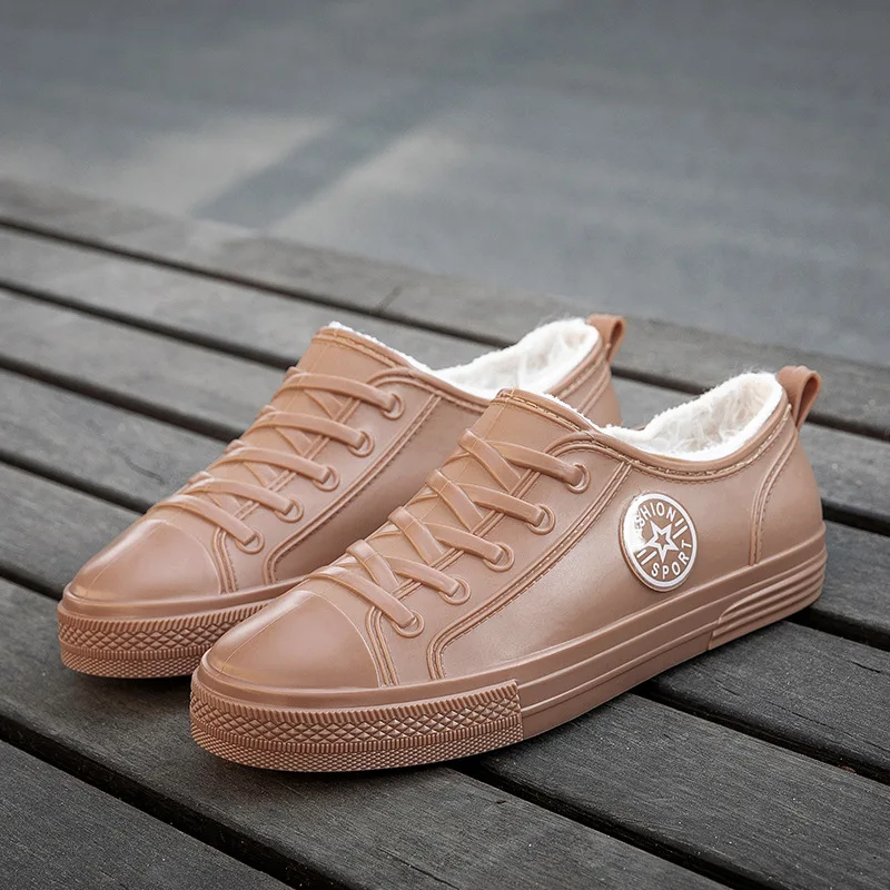 Beige Damen-Galoschen, wasserdichte Knöchel-Regenstiefel, Damen-Korean-Stil, lose Regenstiefel, Wasserschuhe, Damen, neue Regenschuhe mit breiter Zehenpartie – Detail 25