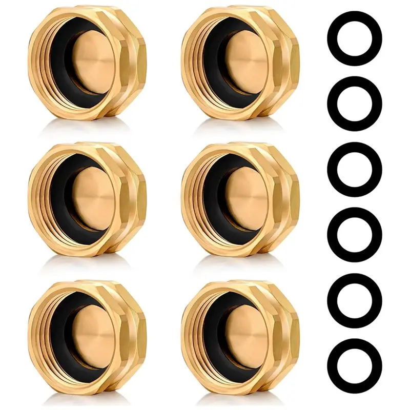 

AS60-6Pcs Прочные латунные заглушки для садовых шлангов, заглушки для садовых шлангов с внутренней резьбой 3/4 дюйма, заглушки для садовых шлангов