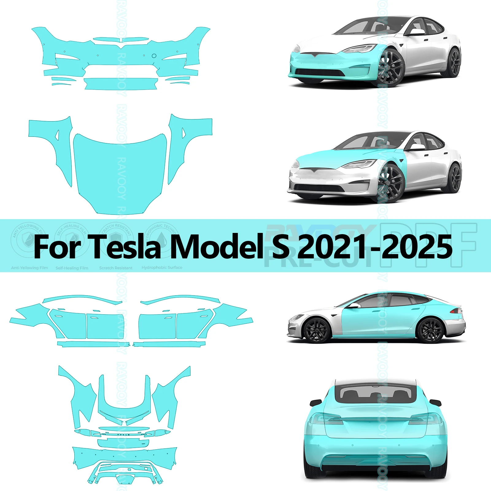 

Для Tesla Model S 2021-2025 8,5 мил предварительно вырезанная защитная пленка для краски полный автомобиль против царапин внешний ТПУ PPF прозрачные фары