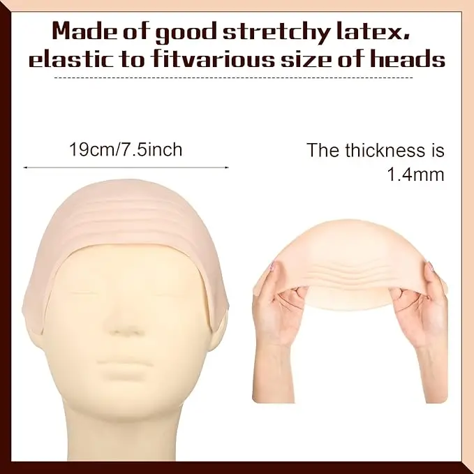 2 Pieces Latex Bald Cap with Nylon Wig Caps Set Makeup Bald Head Wig Cap Halloween Cosplay Costume for Adults view 2