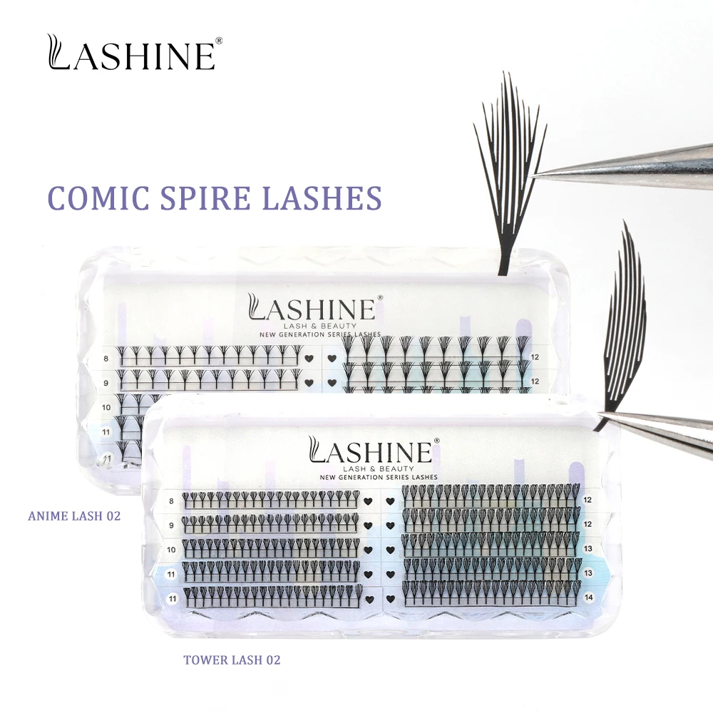 Lashine Anime Tower Spire Shape Premade Fans Lashes Manga Elf Tower Feather Pre Made Volume Makeup Faux Mink Cashmere Lashes