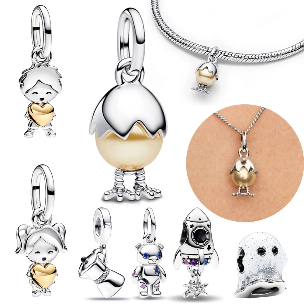 

Пасхальные яйца из стерлингового серебра 925 пробы, для мальчиков, девочек, Тедди, мишки, карманы, маленькие дьяволы, висячие подвески, подходят для брендового браслета, ювелирные изделия своими руками