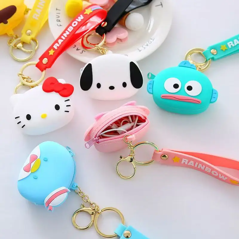 Cute Hello Kitty Coin Purse Fashion Cartoon Cinnamoroll Kuromi Mini Purse Keychain Bluetooth Headset Bag Bag Pendant Gifts