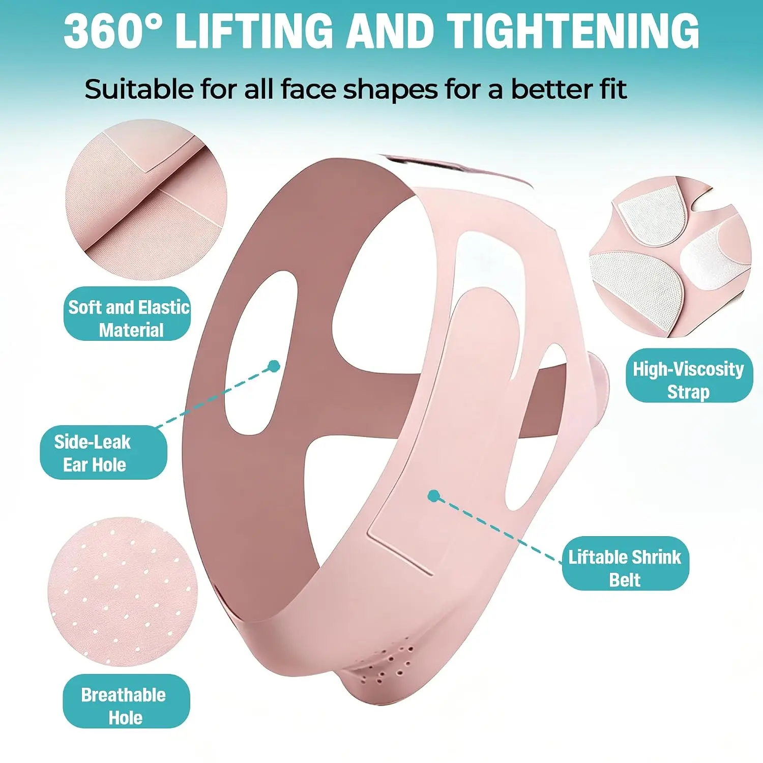 Face Toning Belt, Reusable Double Chin Belt, V Line Chin Strap, Adjustable Jawline Breathable Cooling Fabric Face Slimming Strap