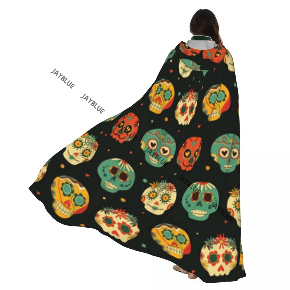 

Длинная накидка-плащ Мексиканский сахарный череп Красочный плащ с цветочным принтом и капюшоном Пальто Осенние толстовки