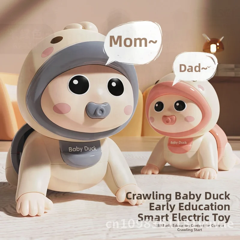 Elektryczna zabawka dla niemowląt do raczkowania z muzyką i funkcjami edukacyjnymi dla dzieci w wieku 6-8 miesięcy, wczesna edukacja, rozwój, różowy/niebieski