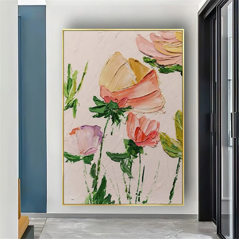 

Hand Painted Oil Paintings on Canvas Lots of Pink Roses Hotel Decor Wall Art Pictures for home Decor Living Room interior mural