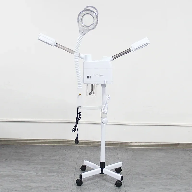 2025 Hot 3 In1 Hot and Cold Face Steamer With 8x Magnifying Lamp Ring Light for Salon Sauna Vapor Ozone Vaporizer Facial Steamer