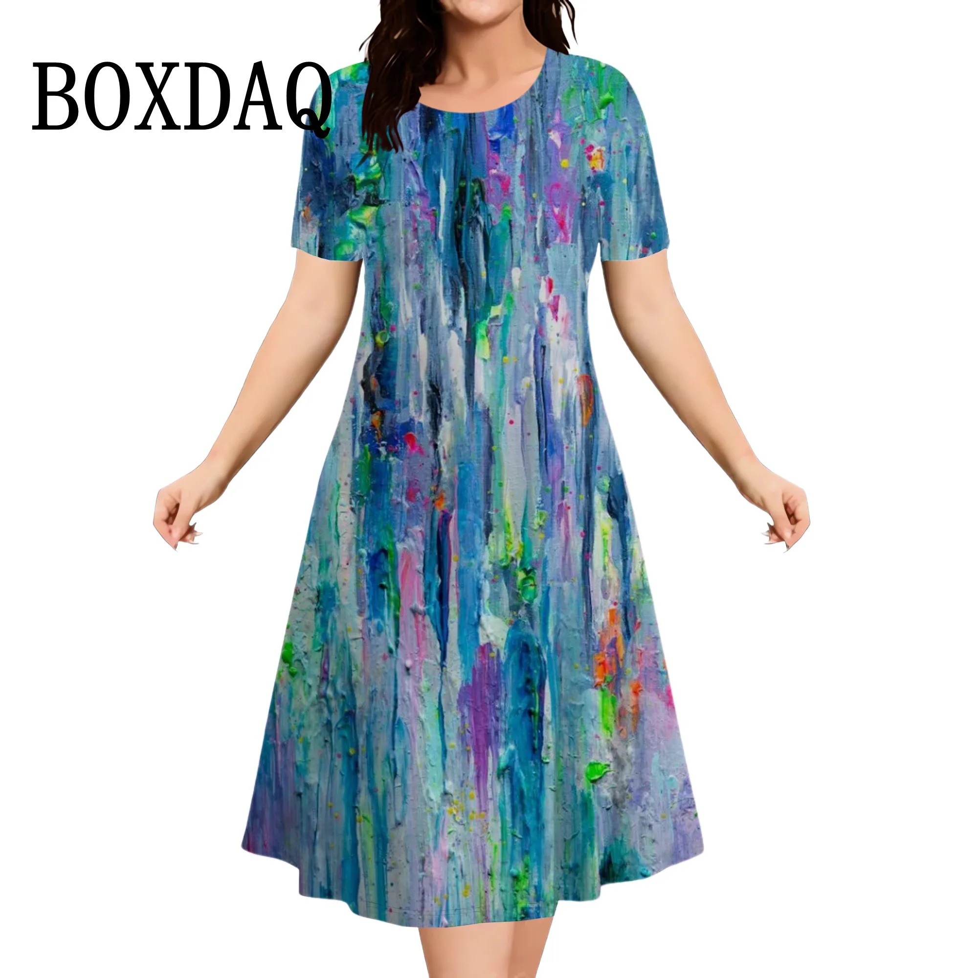 2025 New Women's Dresses Elegant Painting Tie Dye Printed Summer Dresses Female Short Sleeve Dress Fashion Plus Size Clothes 9XL