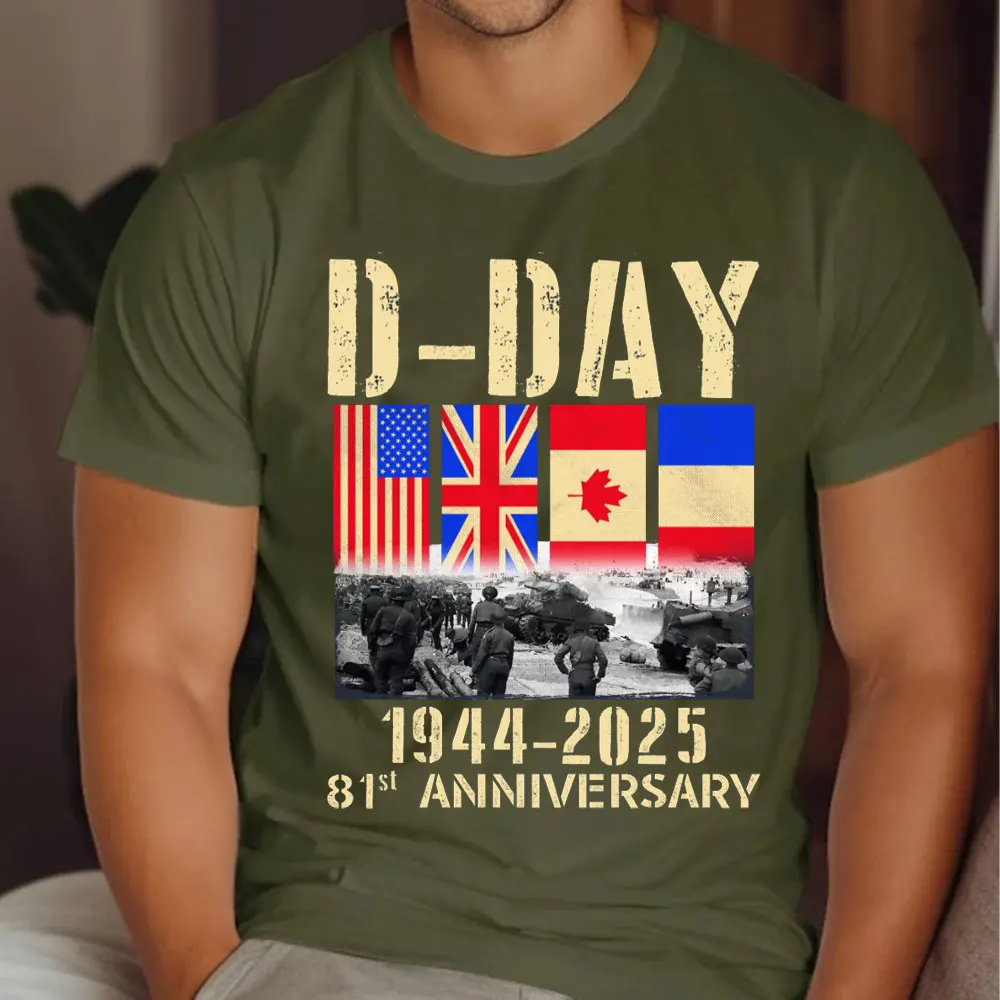 D Day Normandy Landings 80th Anniversary T Shirt 1944 2024 Unisex T-shirt Flag Print T-shirt Cotton Men Clothing Streetwear