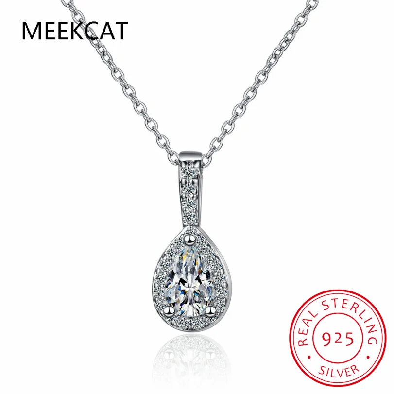 1-5ct Real Moissanite Necklace for Women Sparkling S925 Sterling Silver Jewelry Water Drop Pendant Girls Birthday Gift