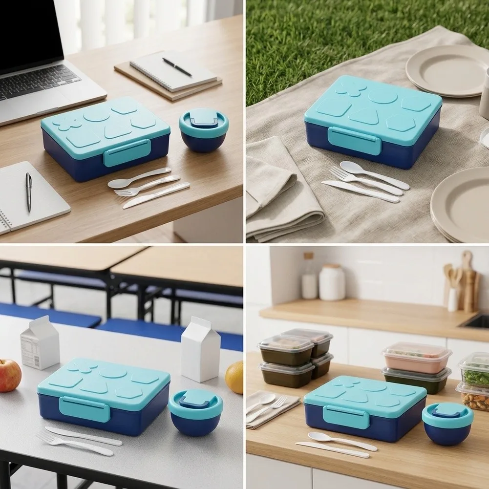 Food-Safe Divided Lunch Box with Tight-Seal Soup and Utensils for Work School and Outdoor Activities Food-Safe