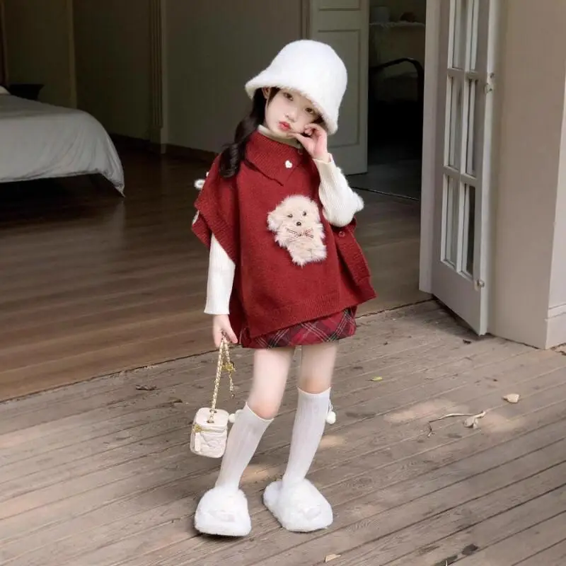 

Каваи для девочек, рождественские повседневные топы, осенне-зимний модный тренд, комплект из 2 предметов, трикотаж, новый студенческий кардиган, детская одежда