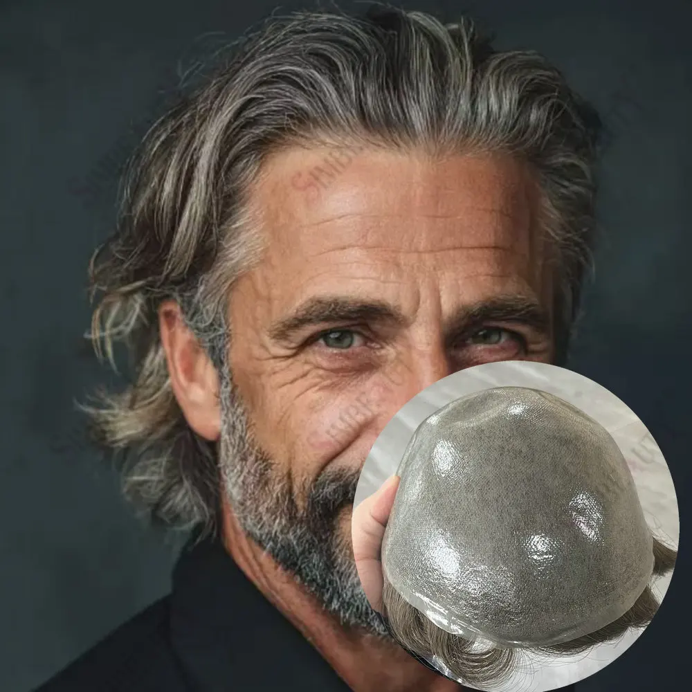 

Мужской парик-система замещения волос 550 Grey Brown Blonde, тонкая основа из полиуретана 0.06-0.08 мм, прочный, 100% натуральные человеческие волосы, для мужчин с выпадением волос