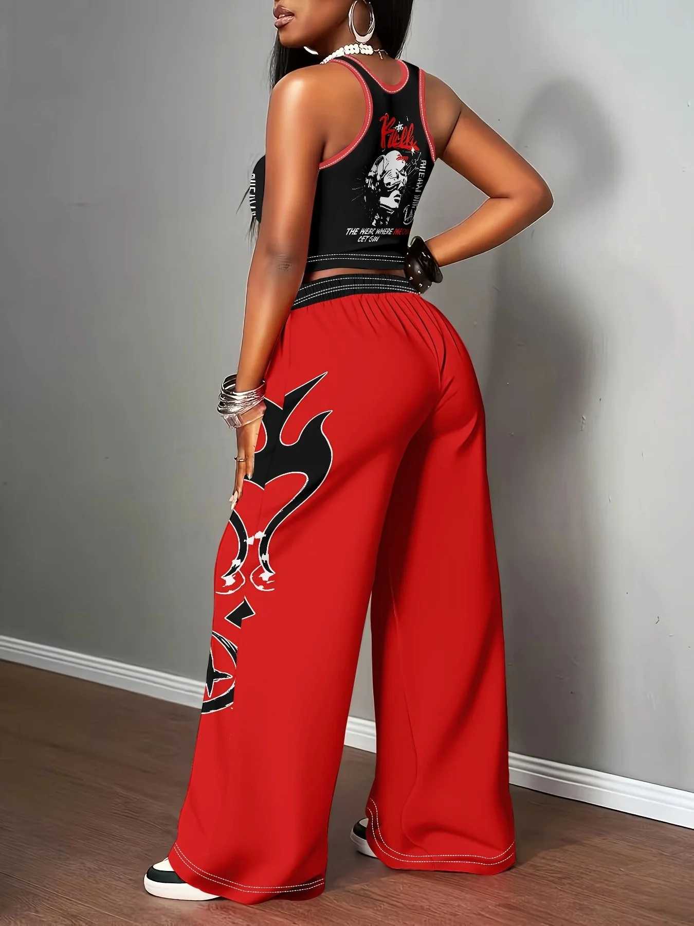 2026 New Model Men Gothic Vertical Graphic Wide Leg Sweatpants Drawstring Loose Straight Baggy Y2K Dark Punk Streetwear Pants.