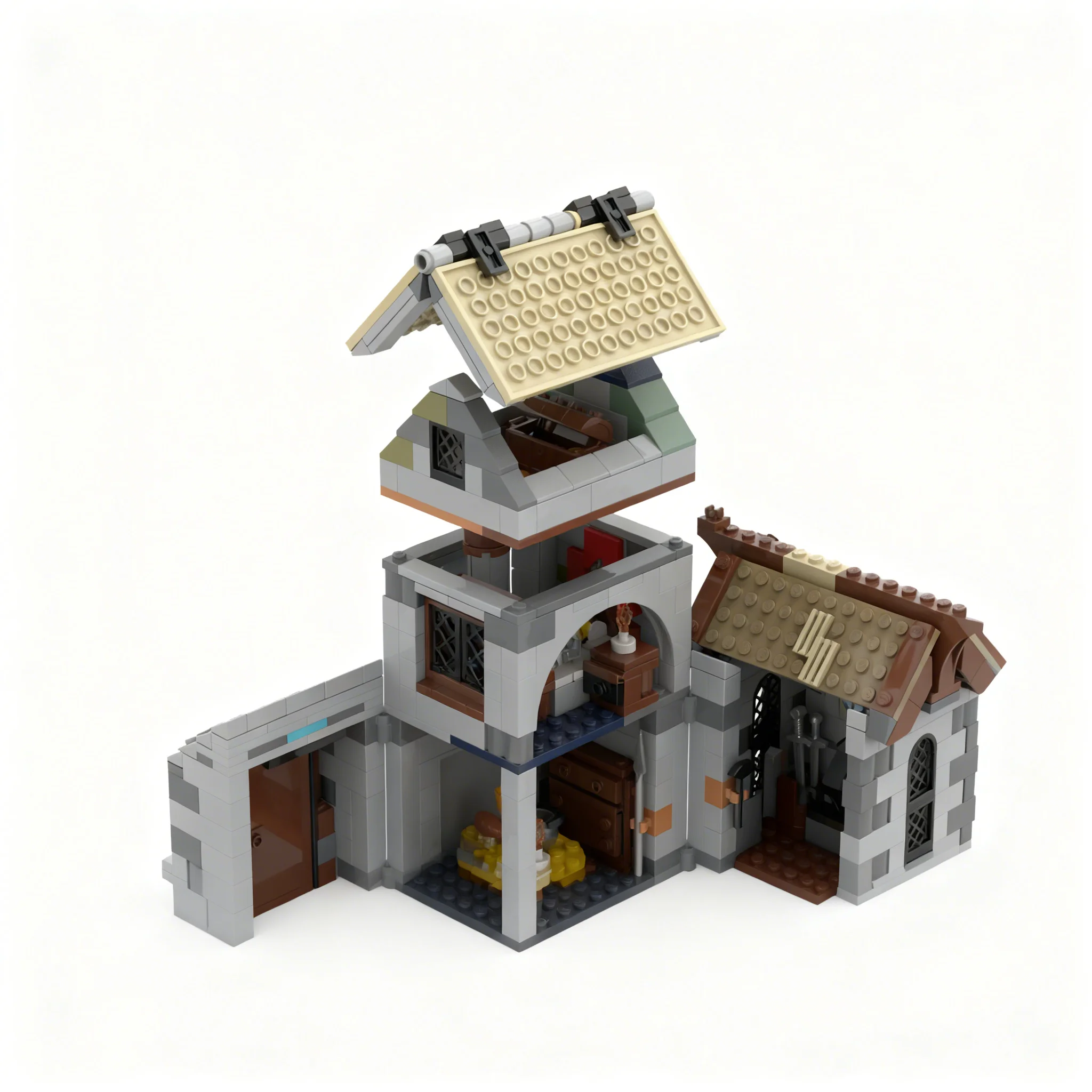 1371pcs MOC 3in1 - Medieval Buildings Pack 2 Castle Model Toy Building Blocks Construction Christmas Gift Display Idea Creative