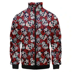 Terror Skull Pattern 3D Printed Jacket Sportswear Spring Stand-up Collar Zipper Sweater Baseball Men's Jackets Clothing Vintage