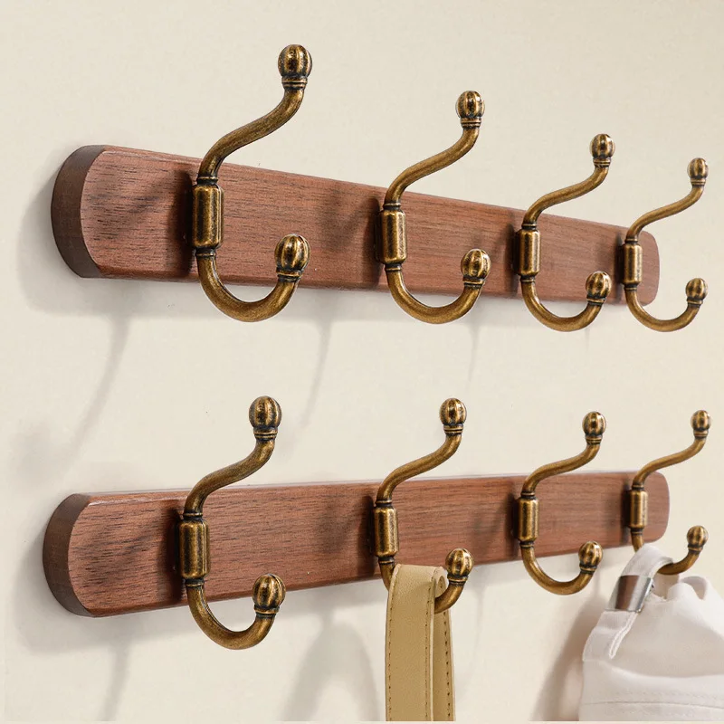 AOBT Chinese-Style Solid Wood Wall-Mounted Coat Hook Vintage Entryway Rack Wooden Hat And Clothes Hook for Home Decor