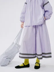 IMAKOKONI-pantalones holgados de pierna ancha para mujer, pantalón morado con bolsillo y cintura elástica, diseño original, 244541