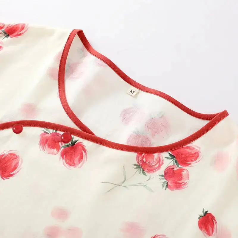 

Bamboo Fabric Rose Printing Trousers Pamas For Women Spring And Summer Thin Seven Quarter Sleeve Home Wear Set