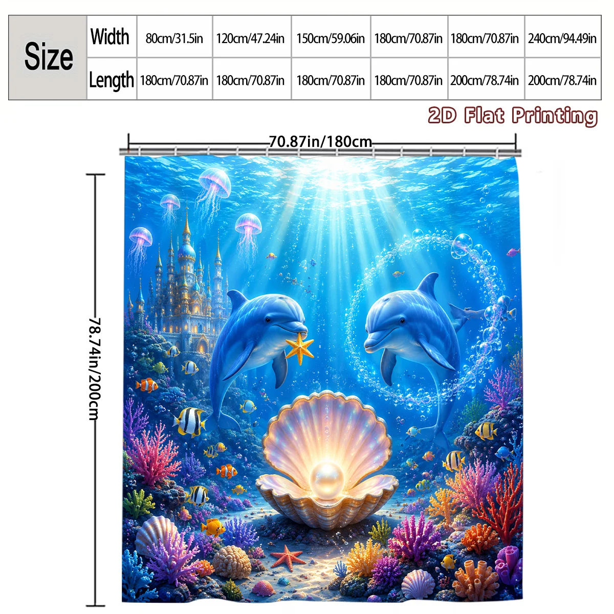 Underwater Dolphin Tropical Ocean Seascape Shower Curtain Waterproof Bath Decor Nautical Sea Life Print Home Bathroom Curtain