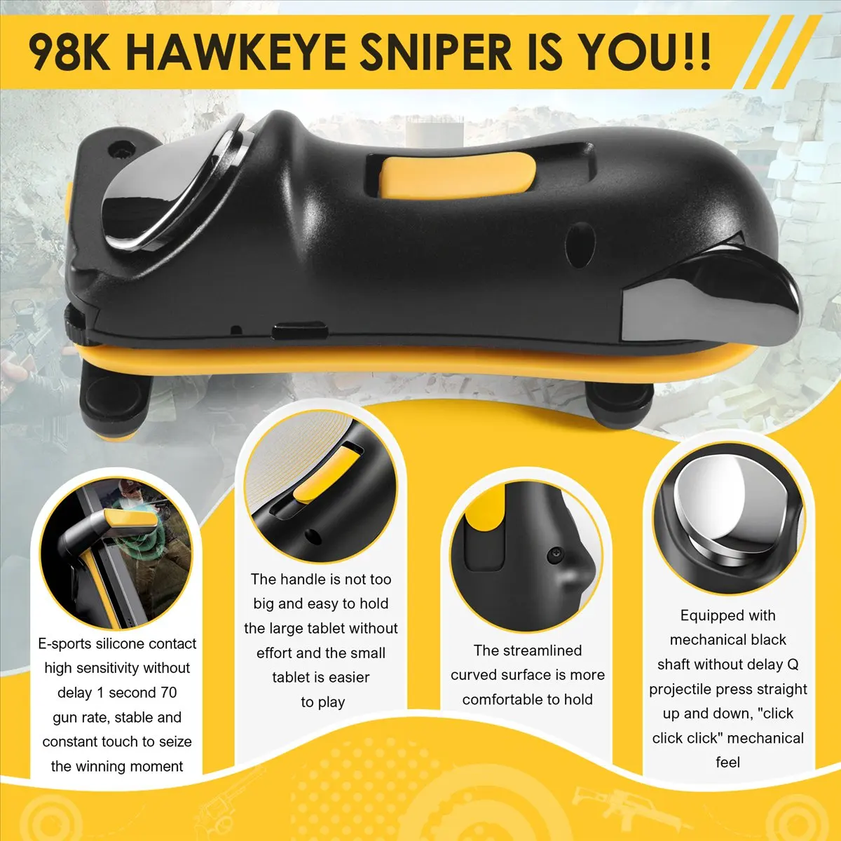 #11Q Consumer Electronics,PUBG Trigger Controller for iPad Tablet L1R1 Aim Button Mobile Phone (Yellow)