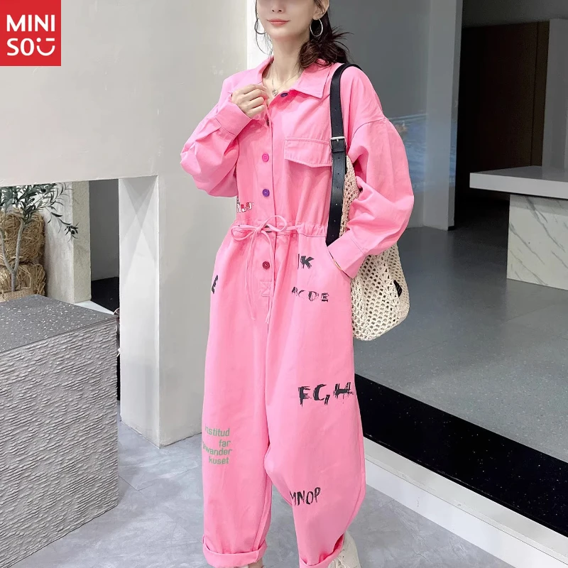

Miniso 2025 Women's Jumpsuit, Long Sleeve Denim Romper, High-End Goddess Style