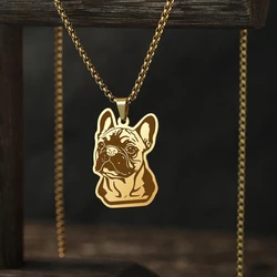 Kinitial French Bulldog Cute Animal Pendant Necklace For Women Vintage Jewelry Lovely Stainless Steel Necklaces