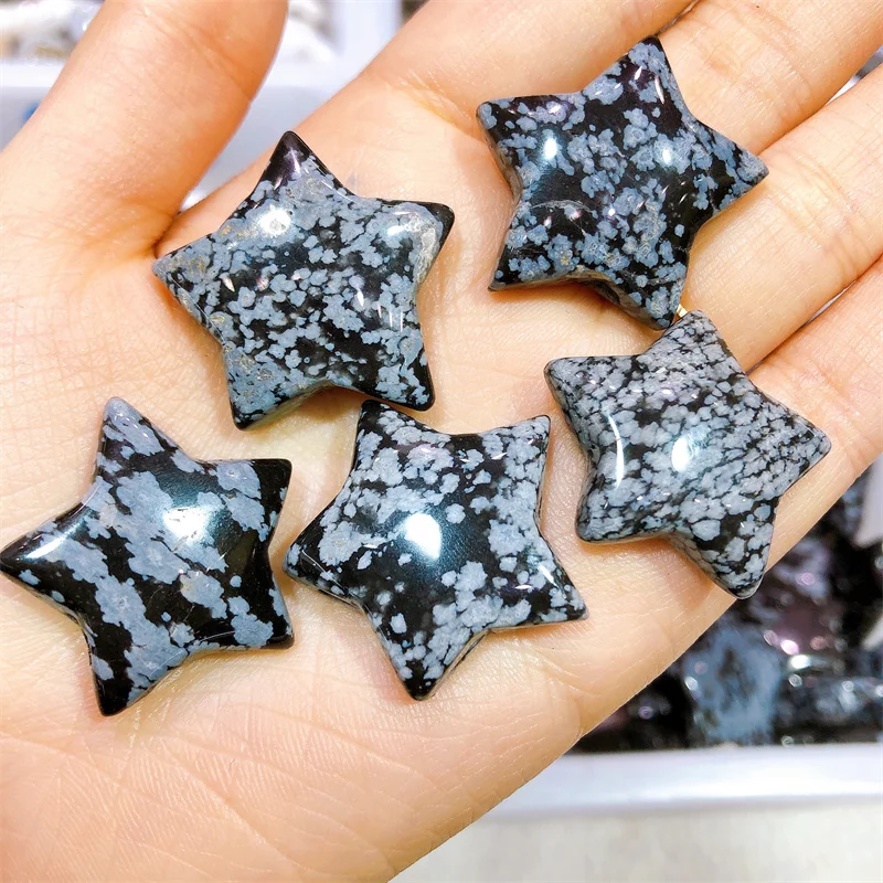 

Natural Snow Flake Obsidian Crystal Star Shaped Carving Healing Stones Energy Gemstone Home Decoration Gift