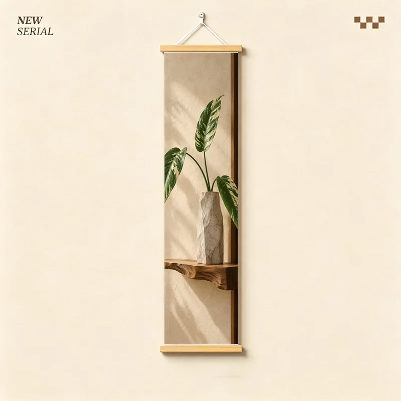 Wall Decor Burle Marx Philodendron and Lacerum Philodendron, Wabi-Sabi Silver Shimmer Canvas Hanging Scroll for Tea Room