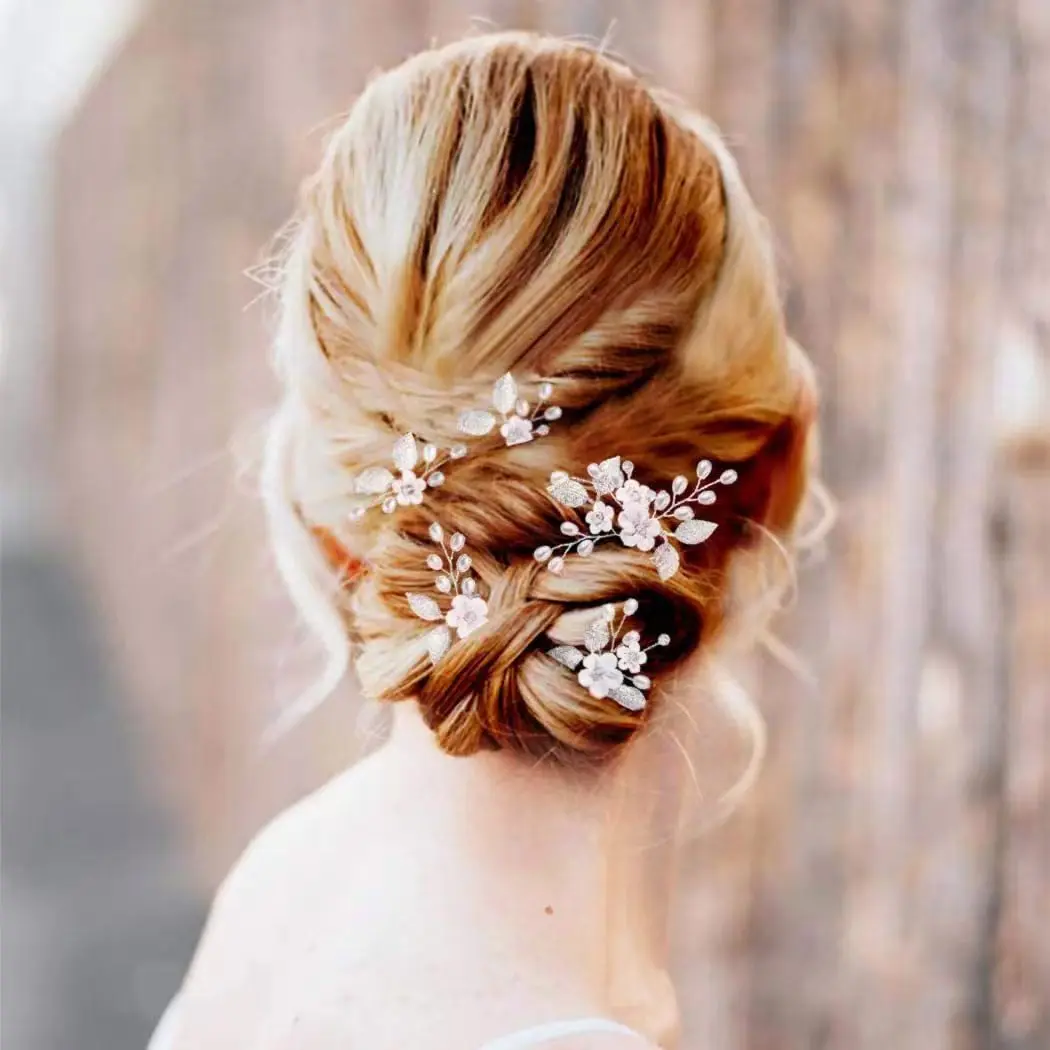 Acrylic Flower and Leaf U-Shaped Hairpin Hair Accessory Bridal Wedding Hair Accessory image 4