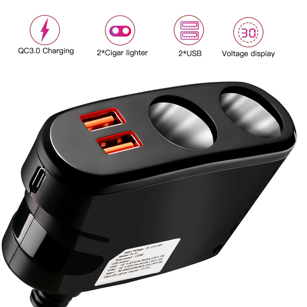 

Y19A 120 Вт разветвитель Quick Charge 3.0 автомобильное зарядное устройство адаптер 12 В/24 В 2 порта USB зарядное гнездо для телефона Ipad