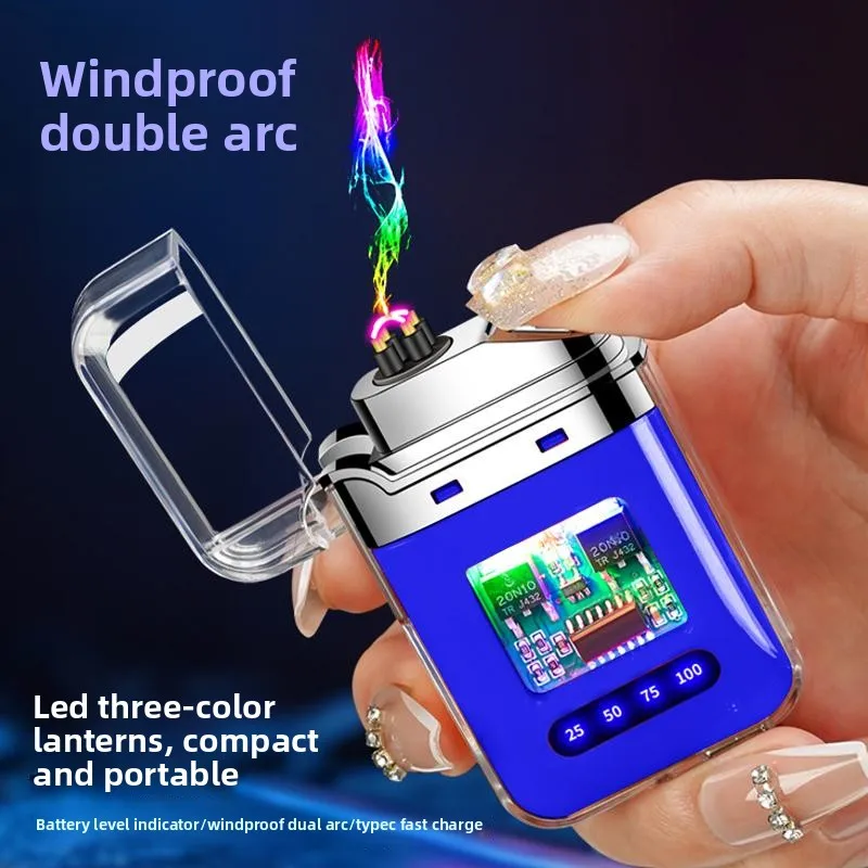 Transparent Shell Rechargeable Lighter - Electronic Pulse, Power Display, Cigarette/Cigar Igniter, Premium Smoking Accessory